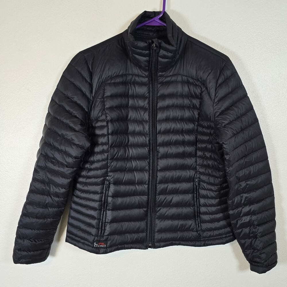 Lauren Ralph Lauren Down Puffer Jacket Women's M Black Granola Girl Preppy READ